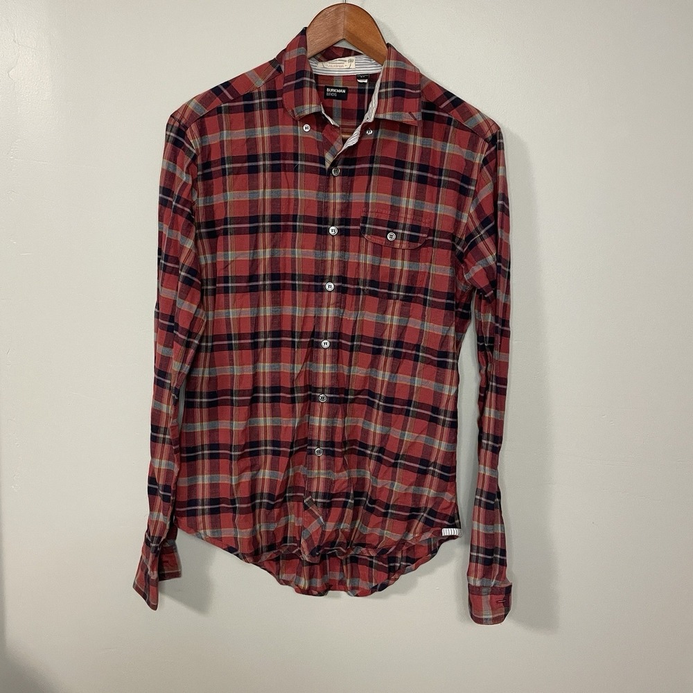 Burkman Bros Button Down Mens S Red Plaid Flannel Long Sleeve Shirt